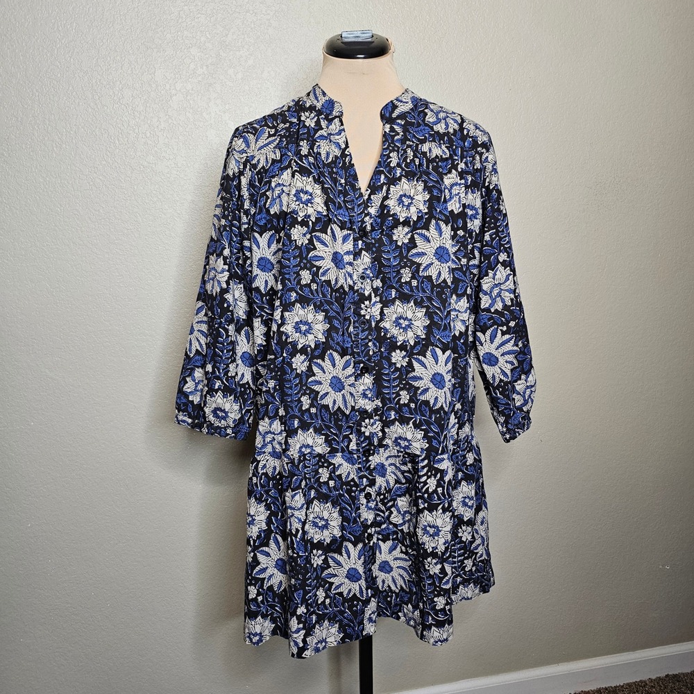 The Shirt Rochelle‎ Behrens Floral Drop Waist Mini Dress Blue Black Womens Small